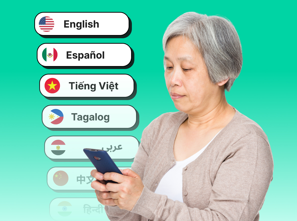 Phone showing form in Arabic with clerk screen in English