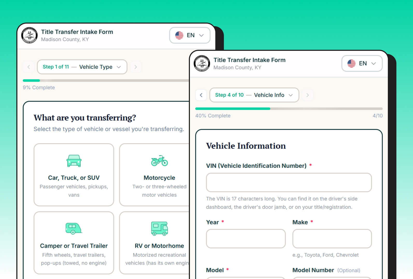Title transfer form screenshot