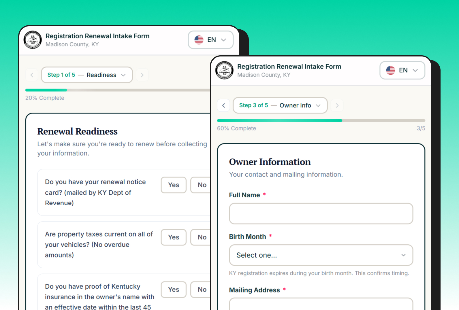 Tag renewal form screenshot
